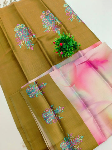 Olive Bloom Softy Silk Saree