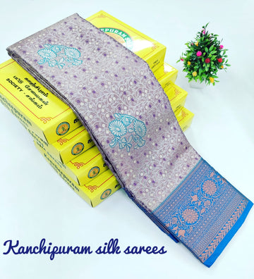Lavender With Sky Blue Wedding Kanjivaram Silk Saree