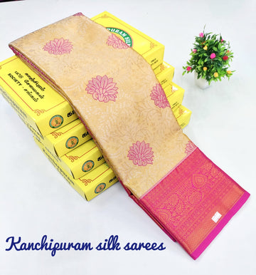 Sandal Cream Wedding Kanjivaram Silk Saree