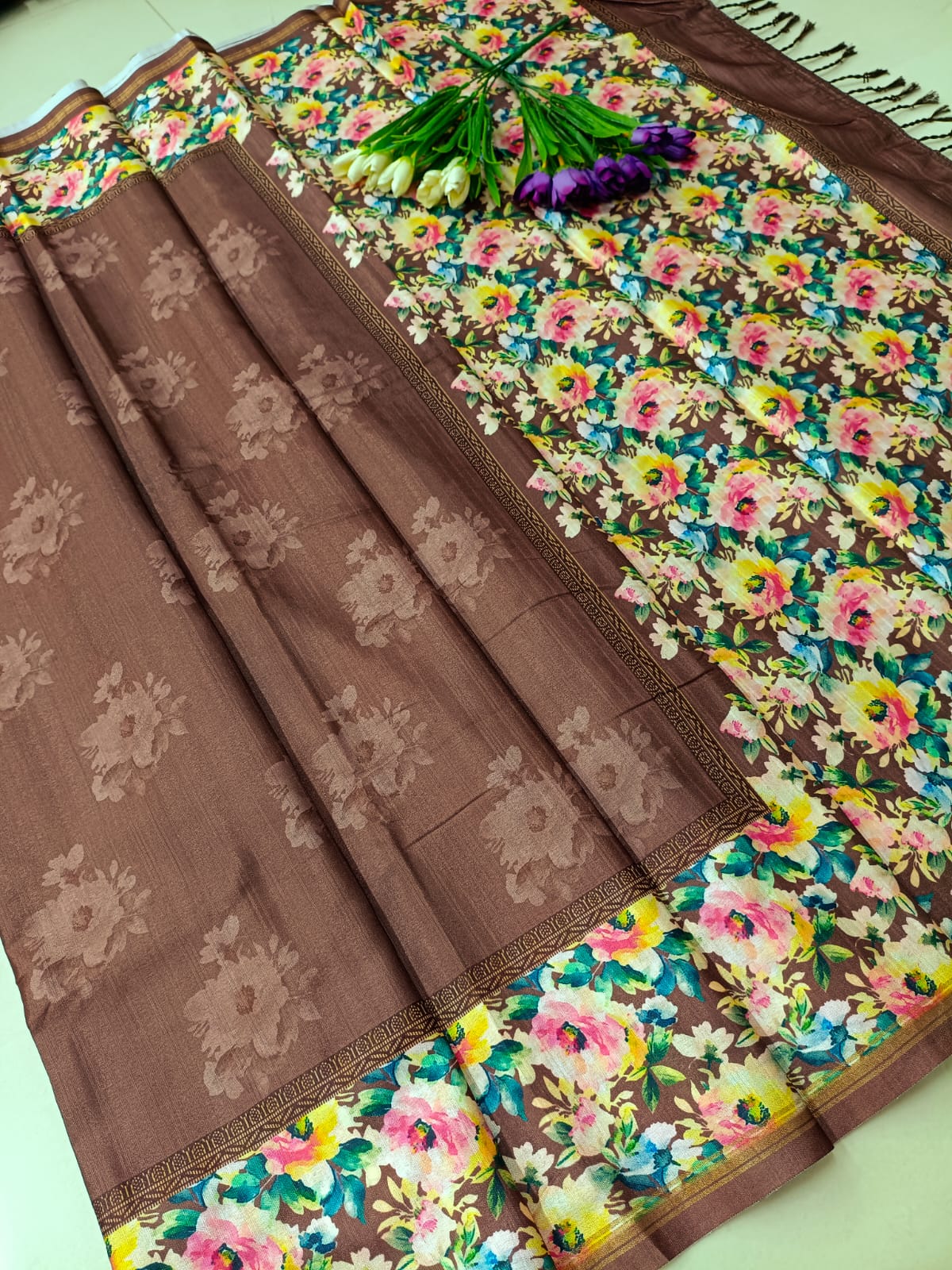 Copper Brown Tussar Silk Saree