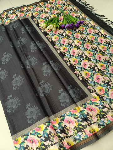 Black Tussar Silk Saree