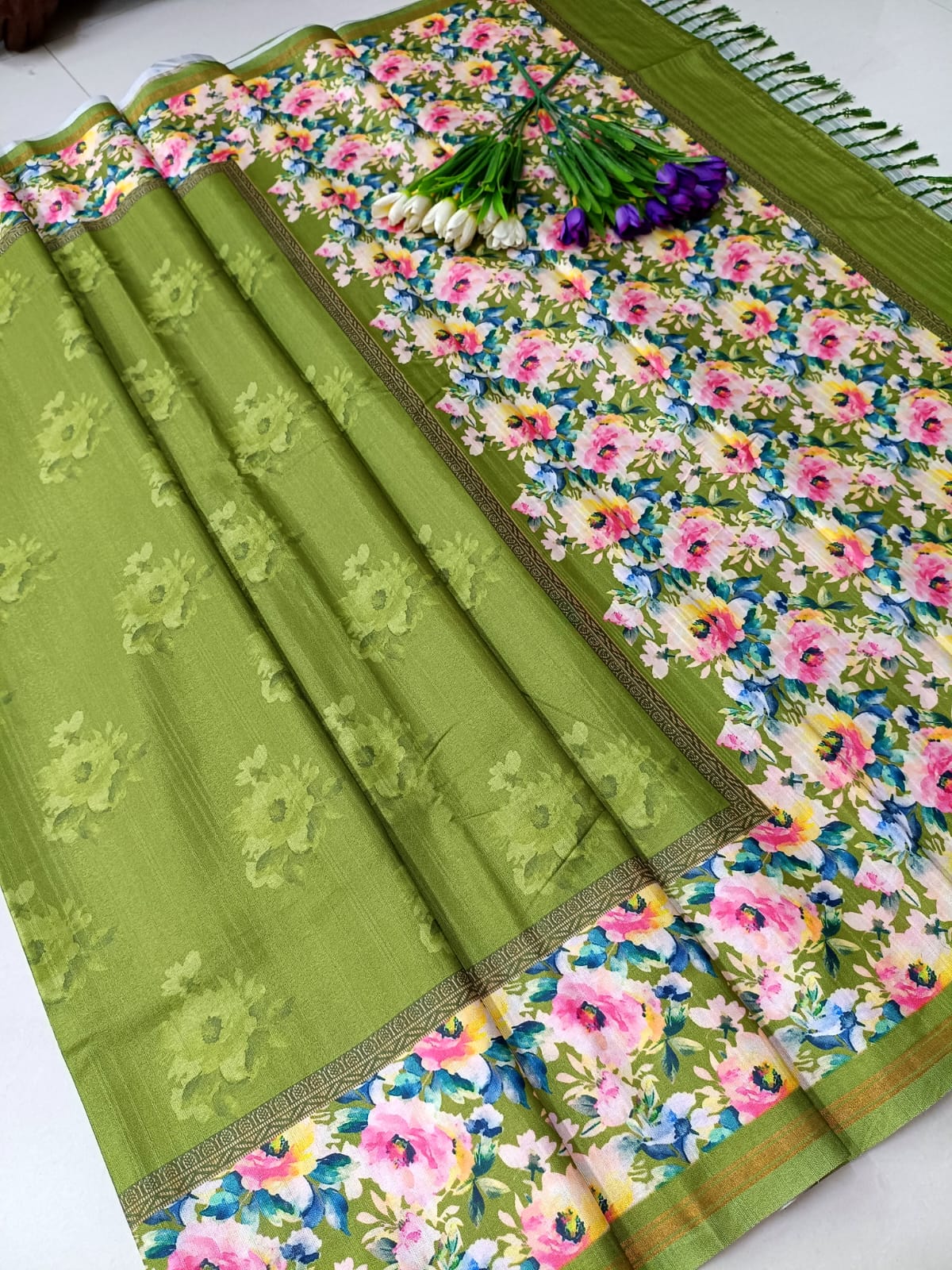 Mehandhi Green Tussar Silk Saree
