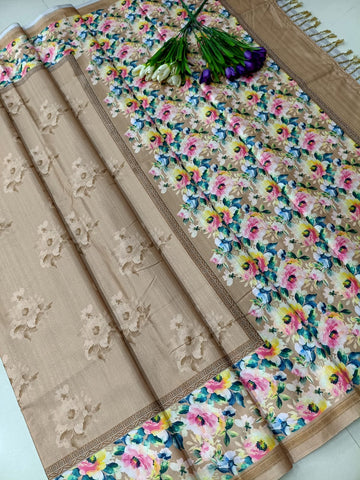 Biscuit Colour Tussar Silk Saree