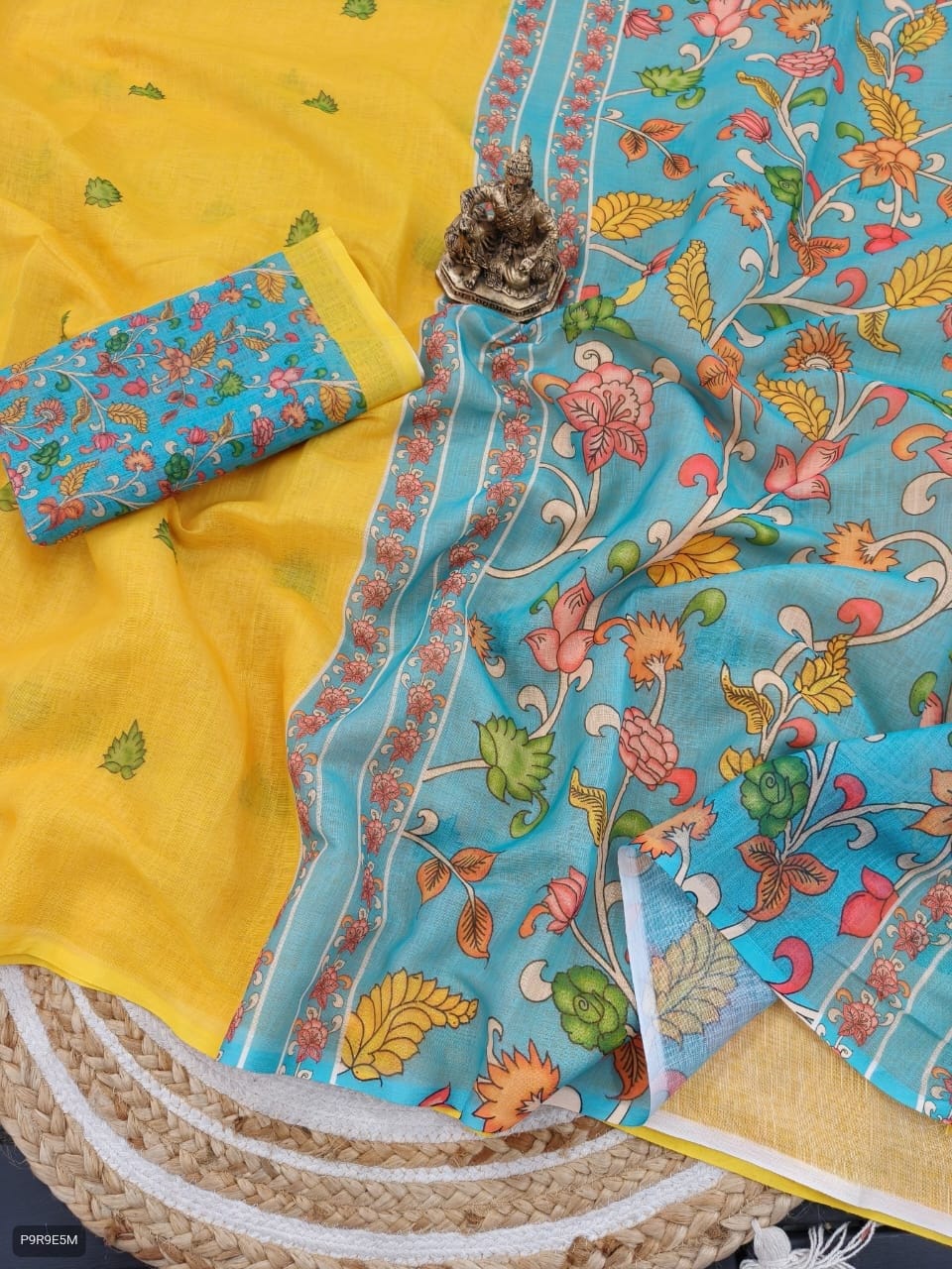 ✨ Linen Cotton Saree With Kalamkari Blouse ✨