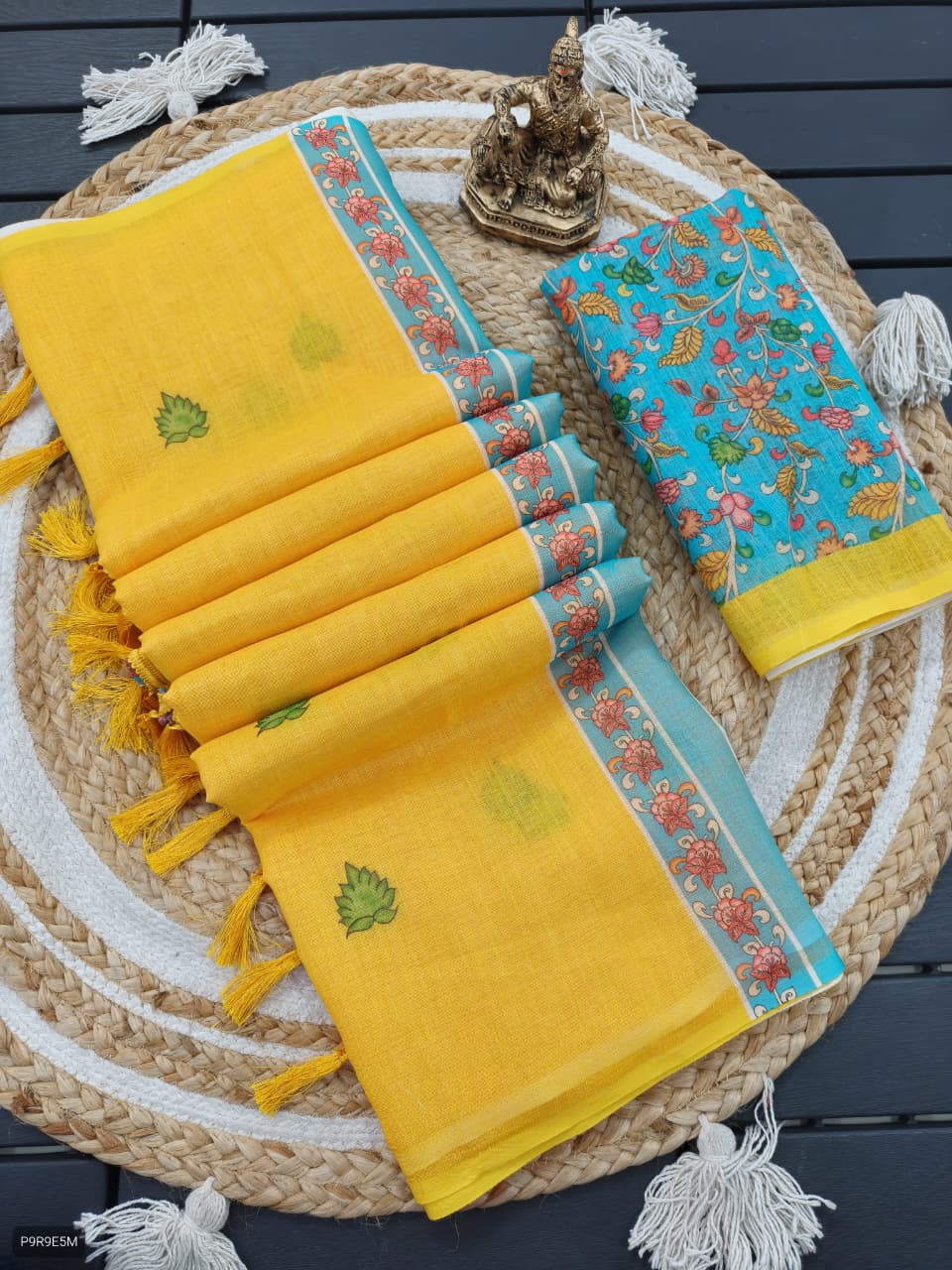 ✨ Linen Cotton Saree With Kalamkari Blouse ✨