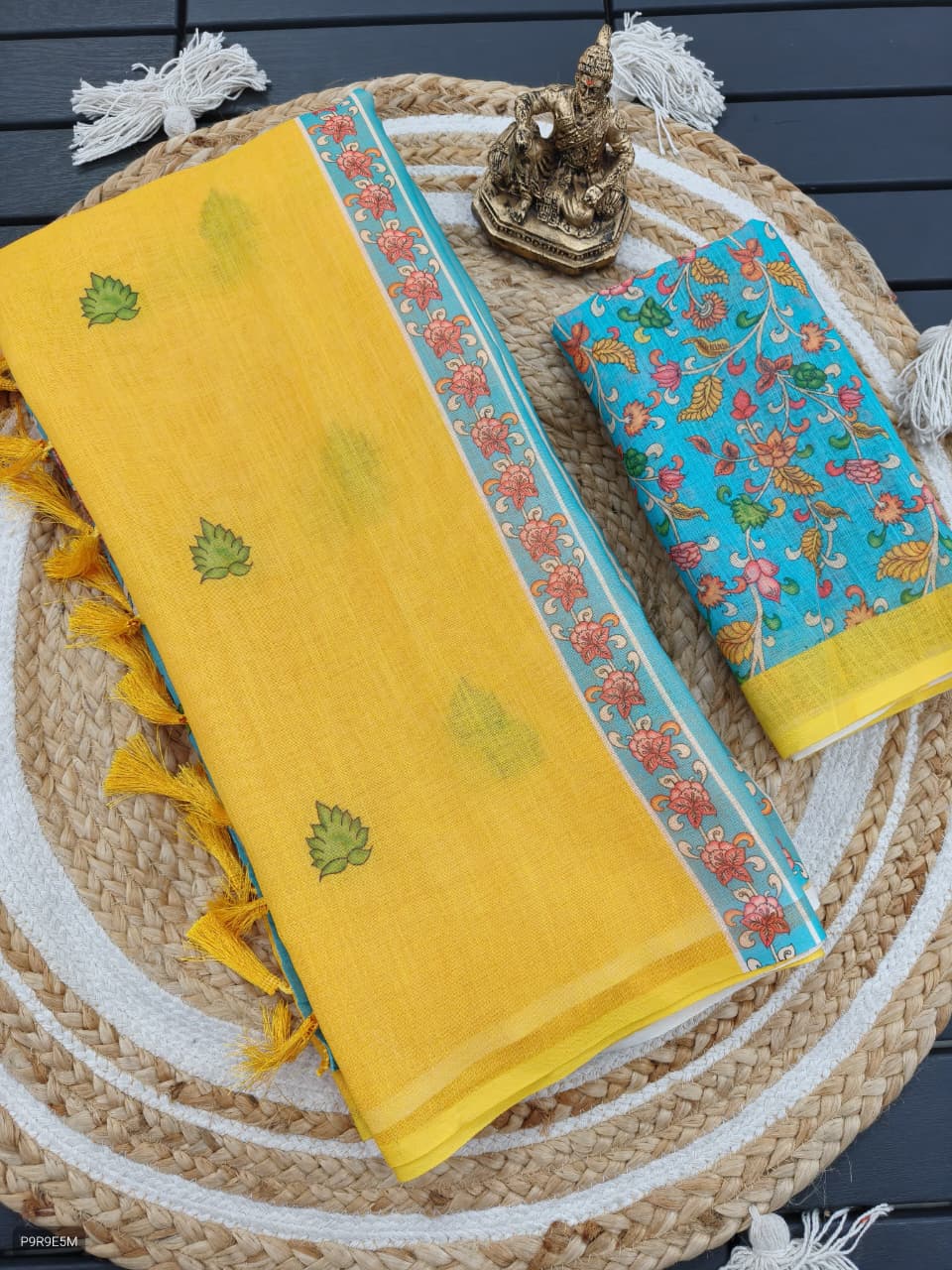 ✨ Linen Cotton Saree With Kalamkari Blouse ✨