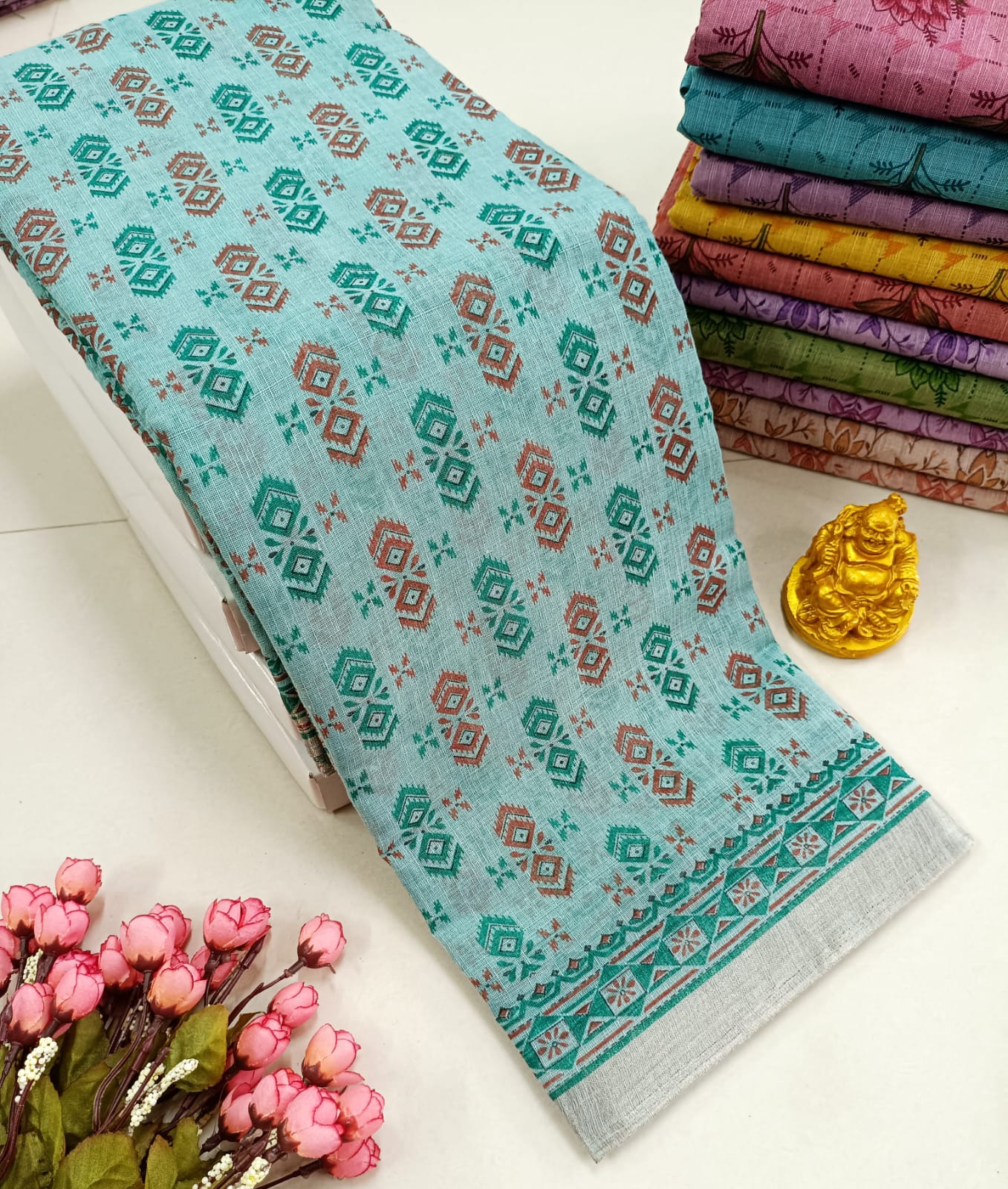 FANCY FLORAL MIXED COTTON SAREE
