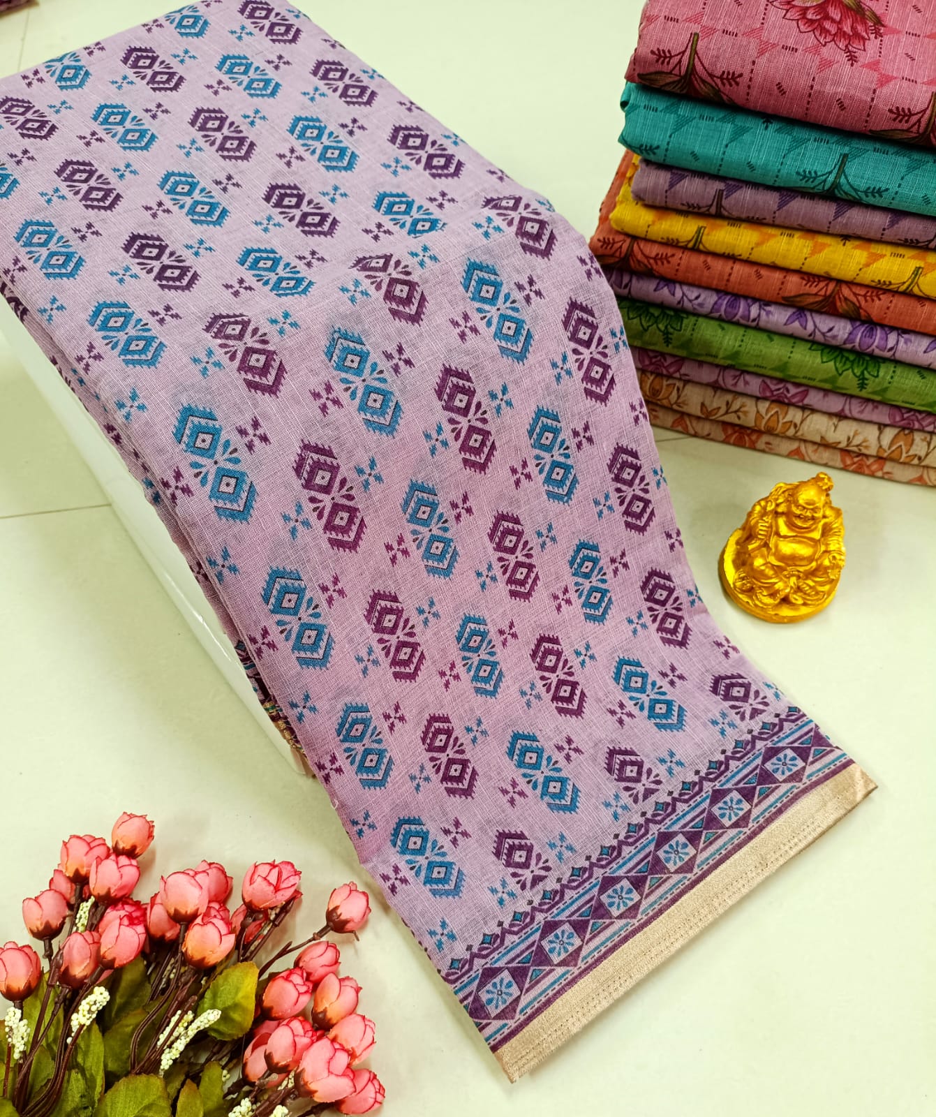 FANCY FLORAL MIXED COTTON SAREE