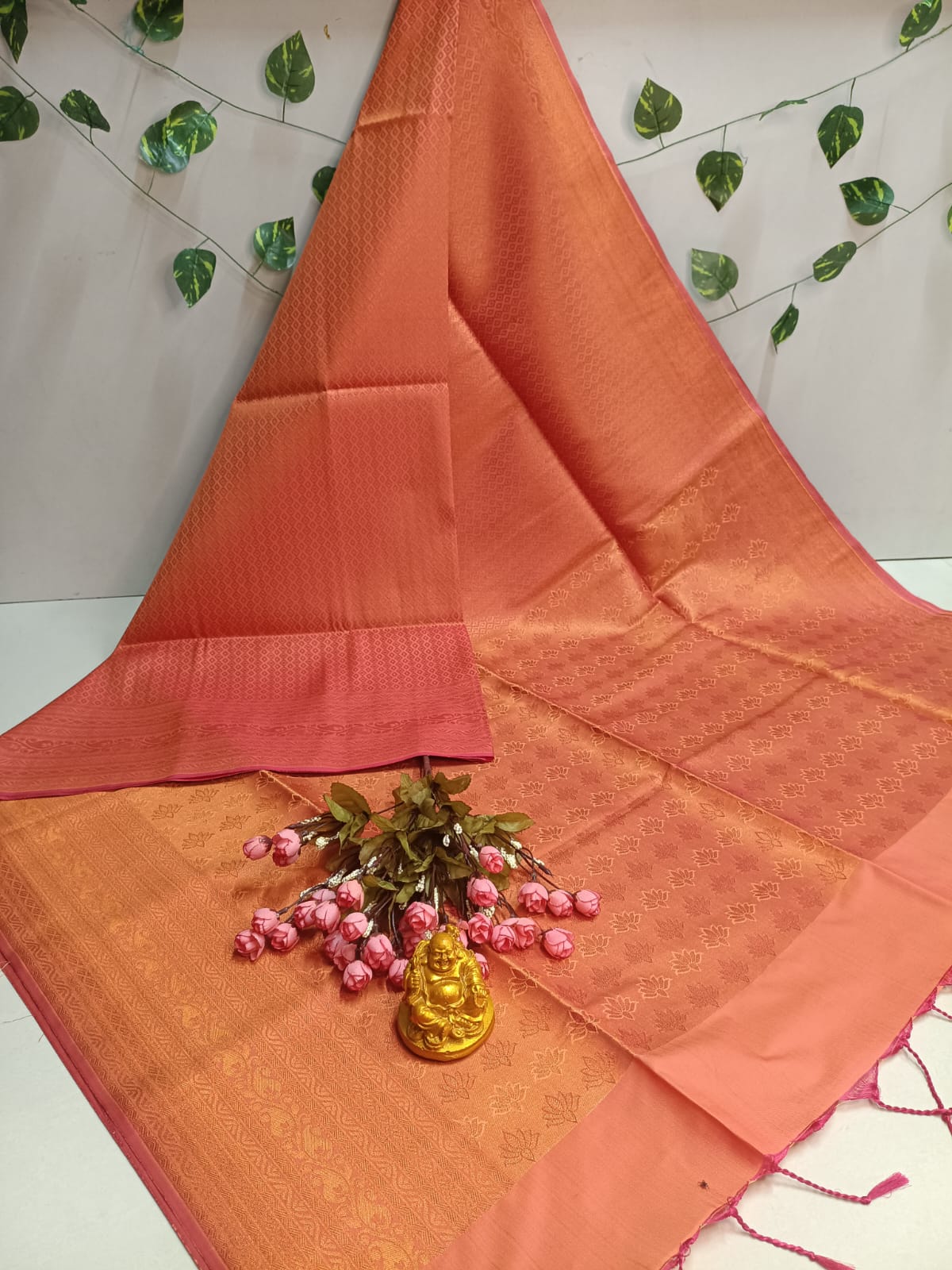 Copper Bridal Embossed Soft Silk Saree