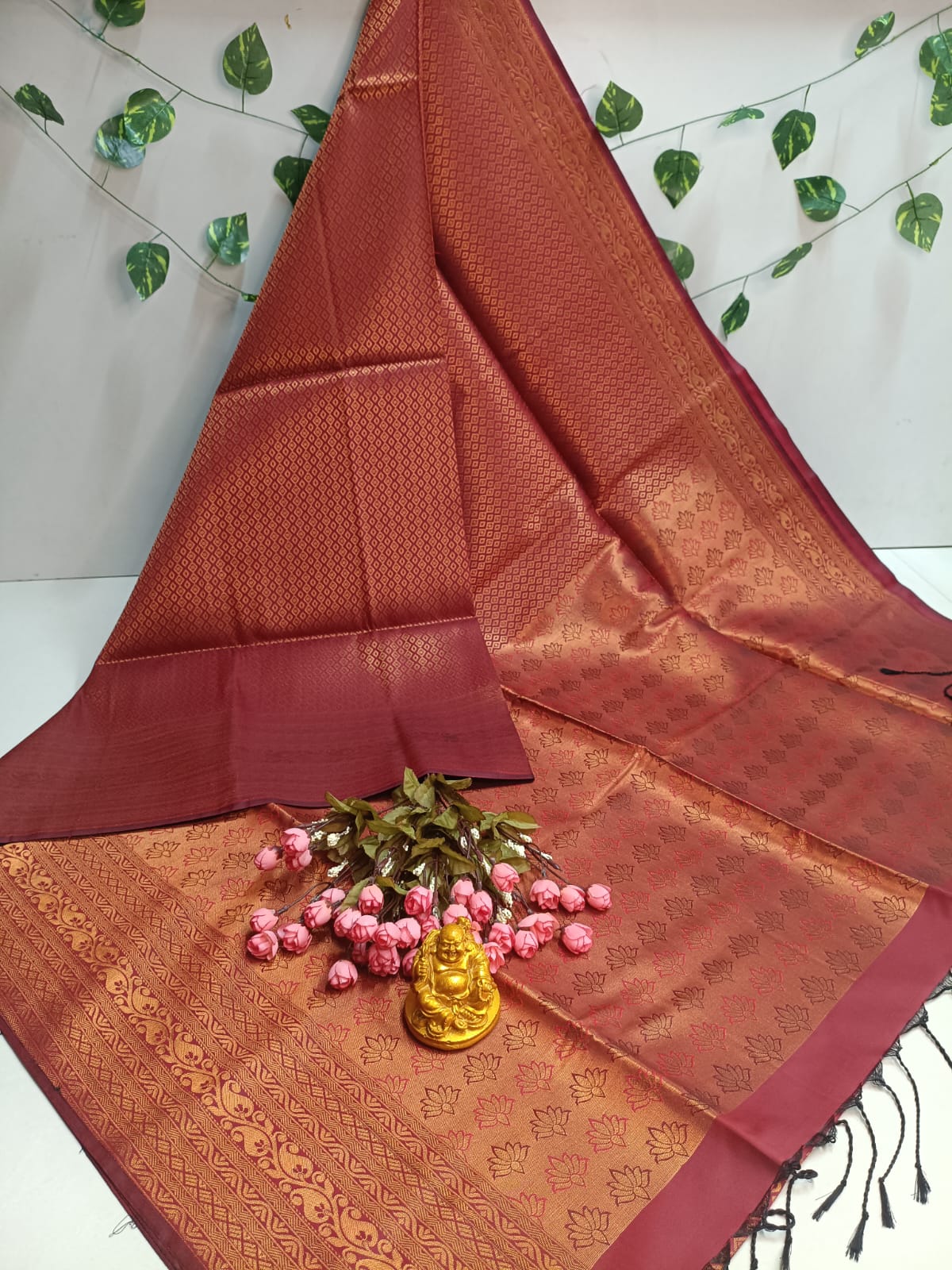 Copper Bridal Embossed Soft Silk Saree