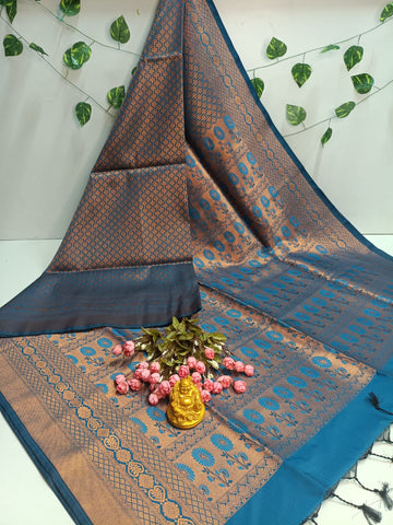 Copper Bridal Embossed Soft Silk Saree
