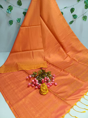 Copper Bridal Embossed Soft Silk Saree