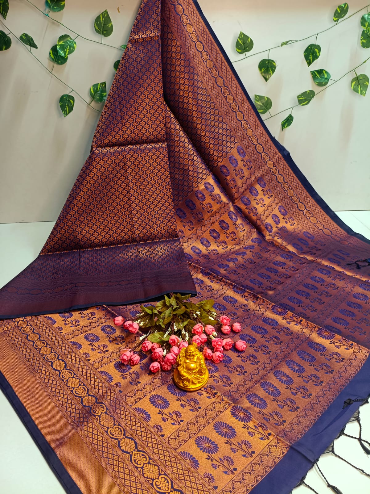 Copper Bridal Embossed Soft Silk Saree