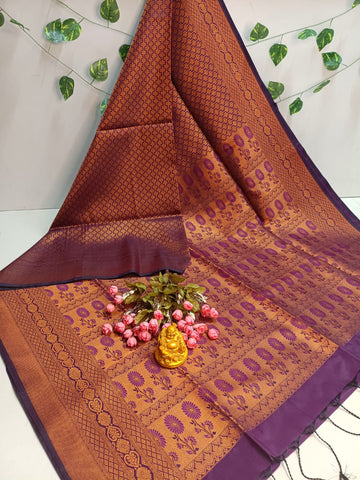 Copper Bridal Embossed Soft Silk Saree