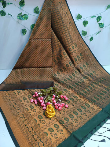 Copper Bridal Embossed Soft Silk Saree