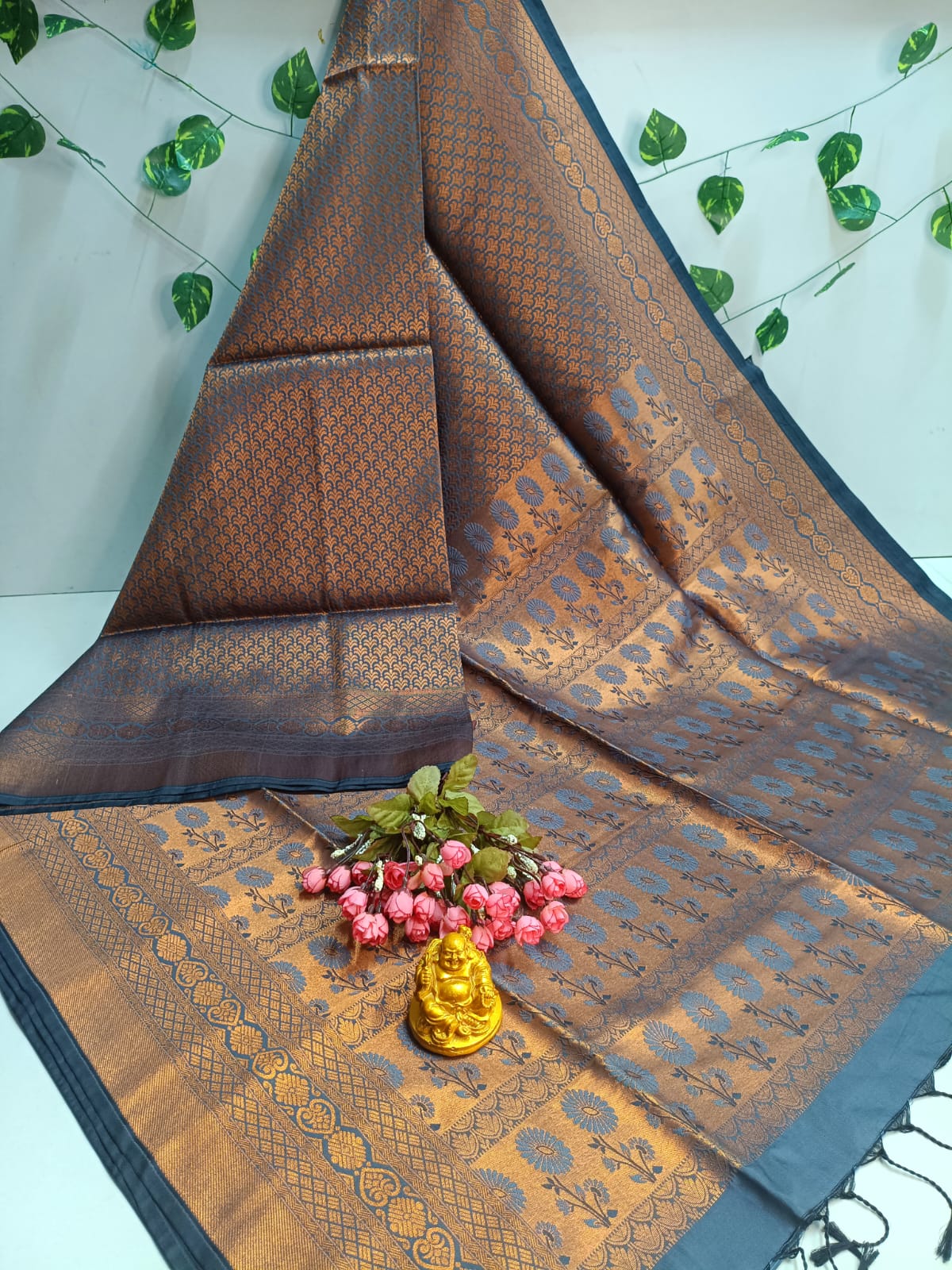 Copper Bridal Embossed Soft Silk Saree