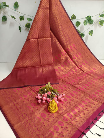 Copper Bridal Embossed Soft Silk Saree