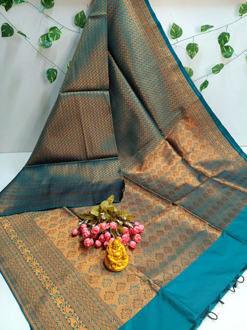 Copper Bridal Embossed Soft Silk Saree
