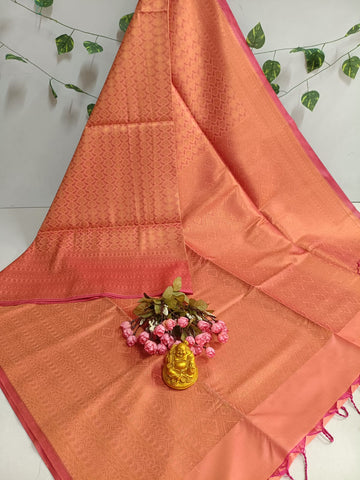Copper Bridal Embossed Soft Silk Saree