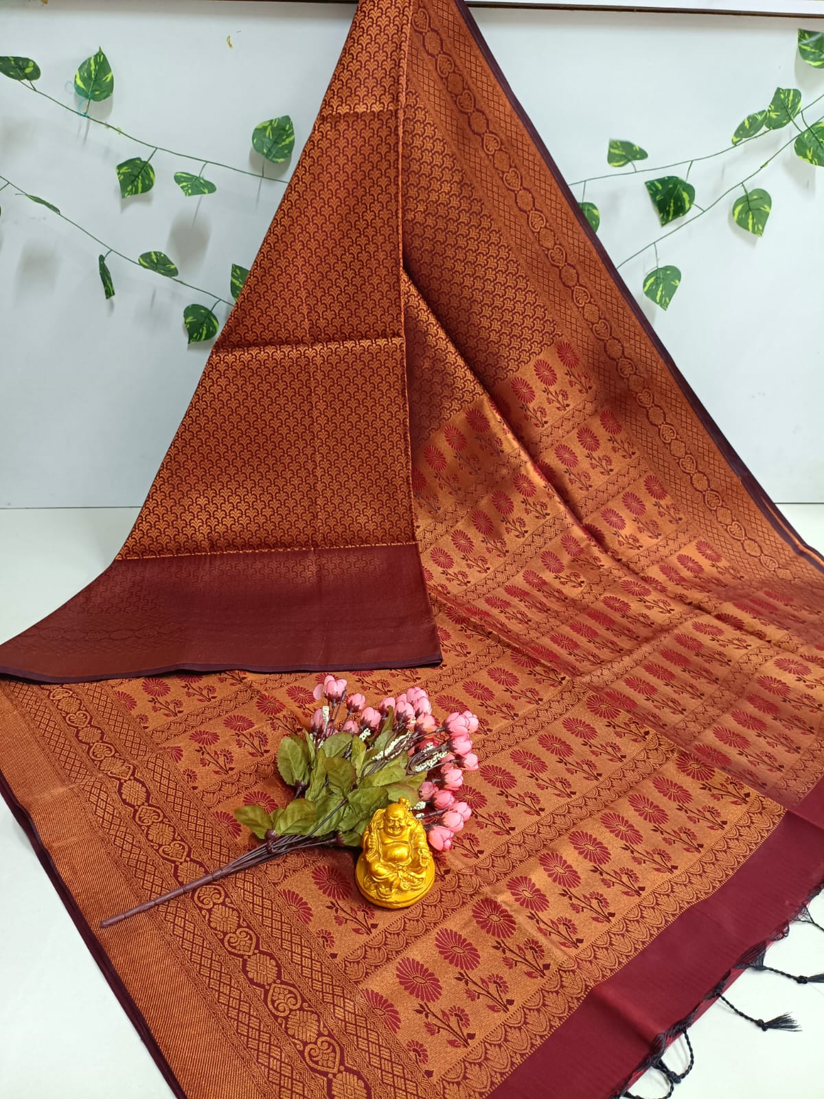 Copper Bridal Embossed Soft Silk Saree