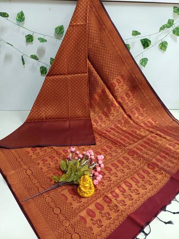 Copper Bridal Embossed Soft Silk Saree