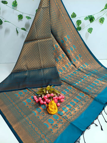 Copper Bridal Embossed Soft Silk Saree