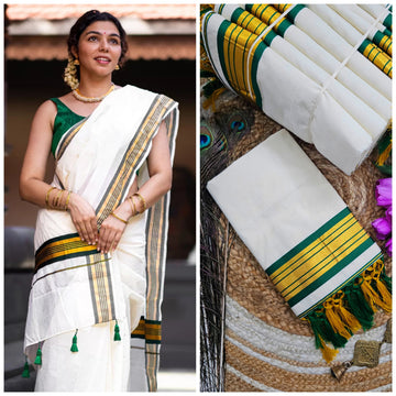 Fancy Border Kerala Cotton Onam Saree