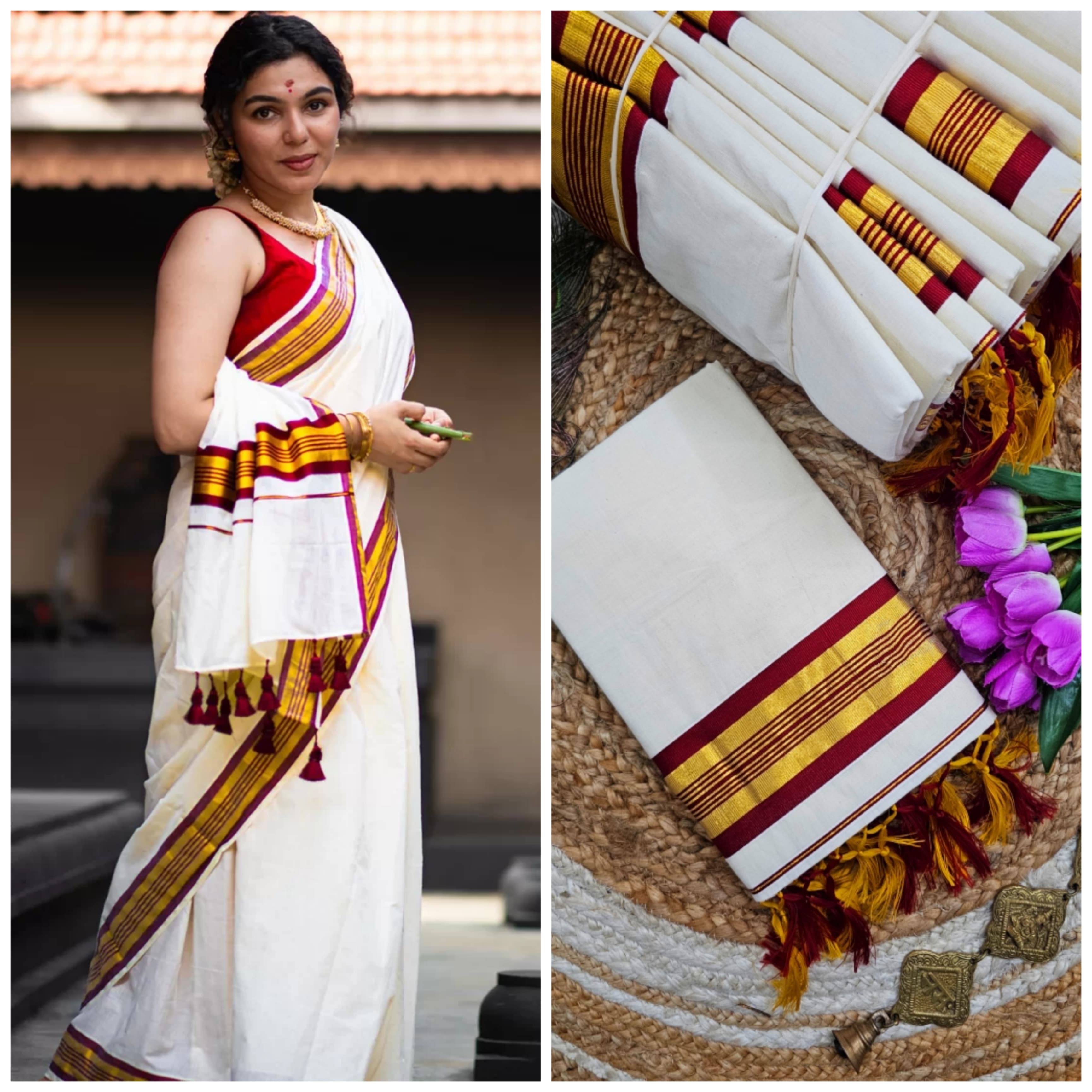 Fancy Border Kerala Cotton Onam Saree