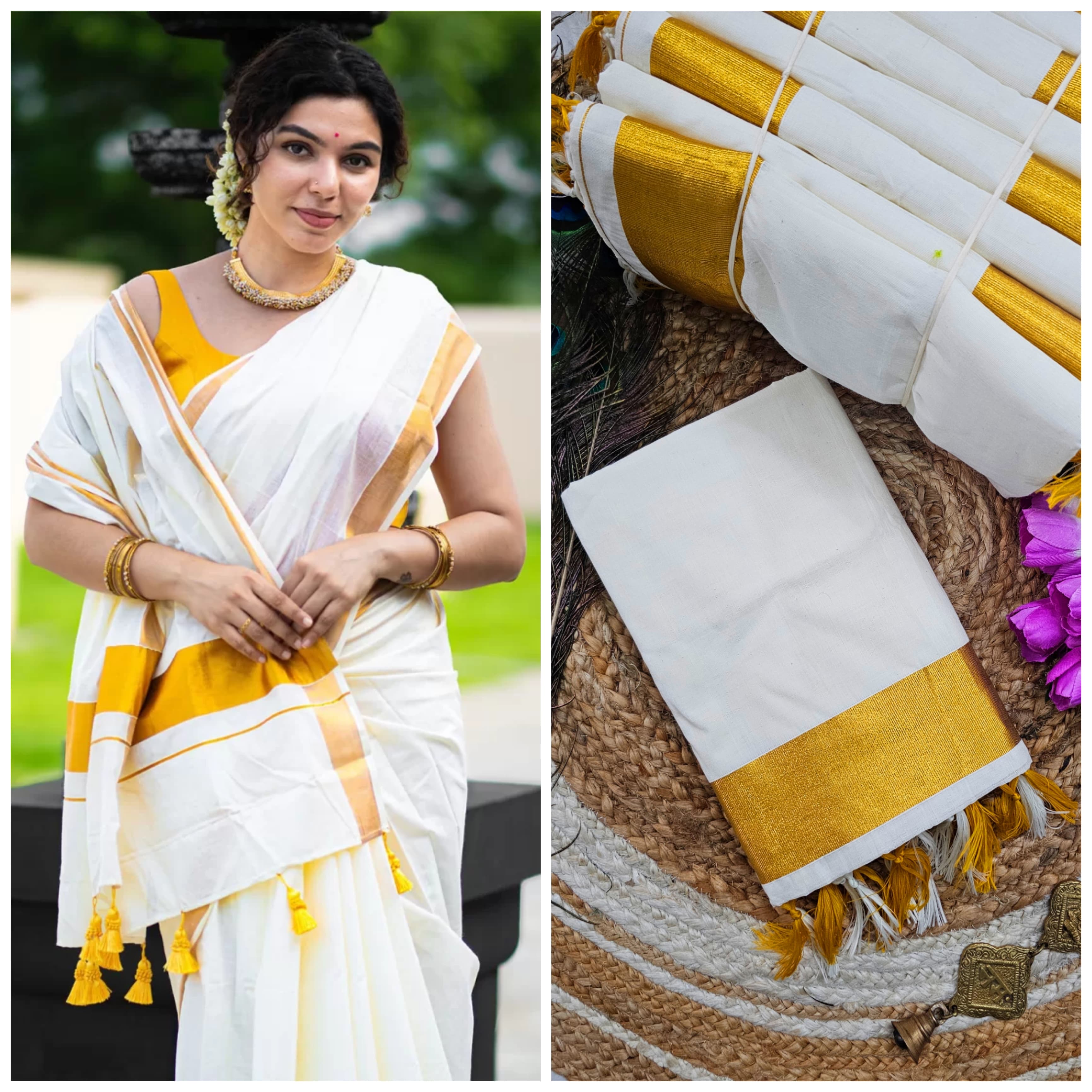 Fancy Border Kerala Cotton Onam Saree