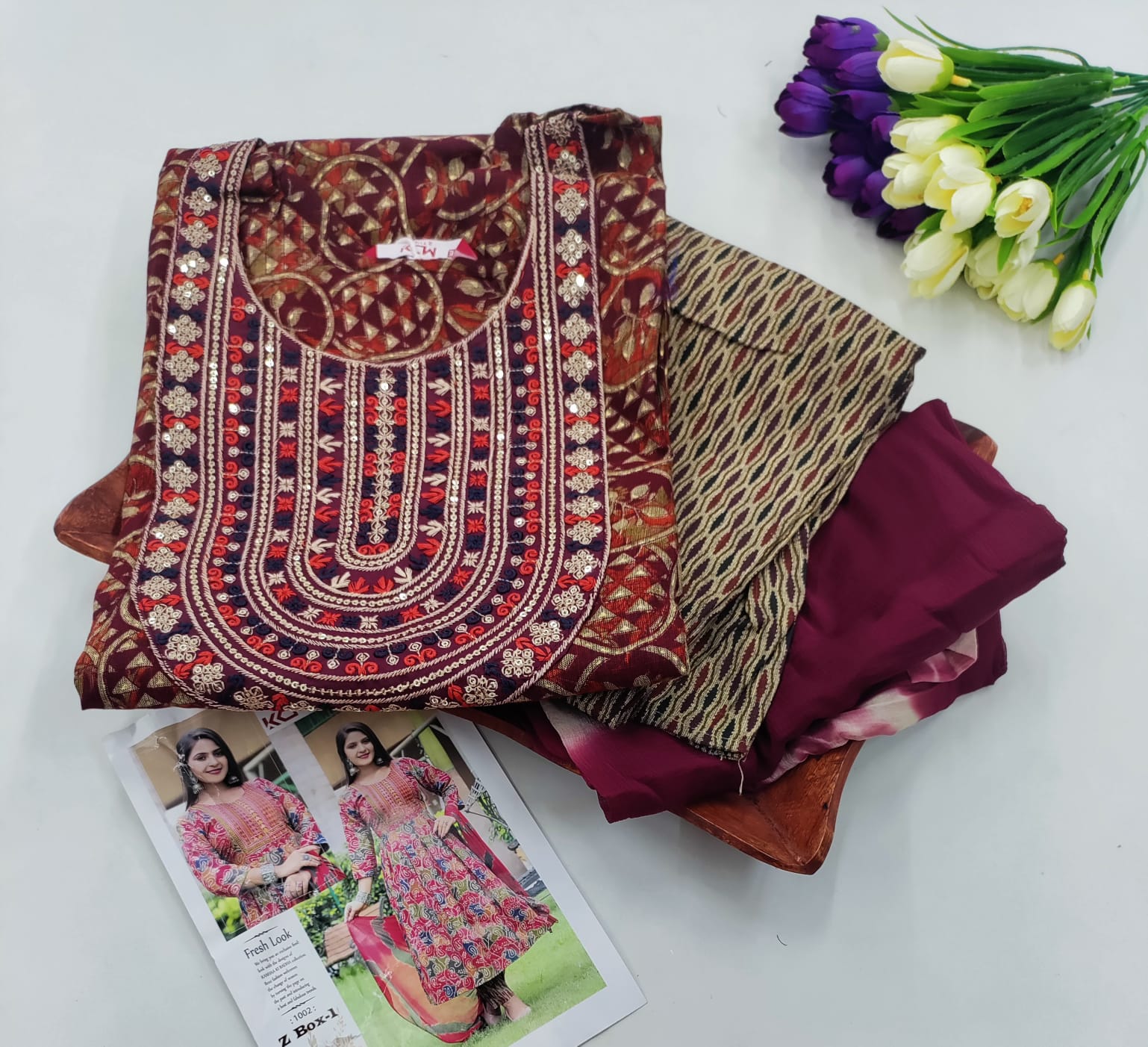 Premium Embroidered Cotton Chudidhar Set