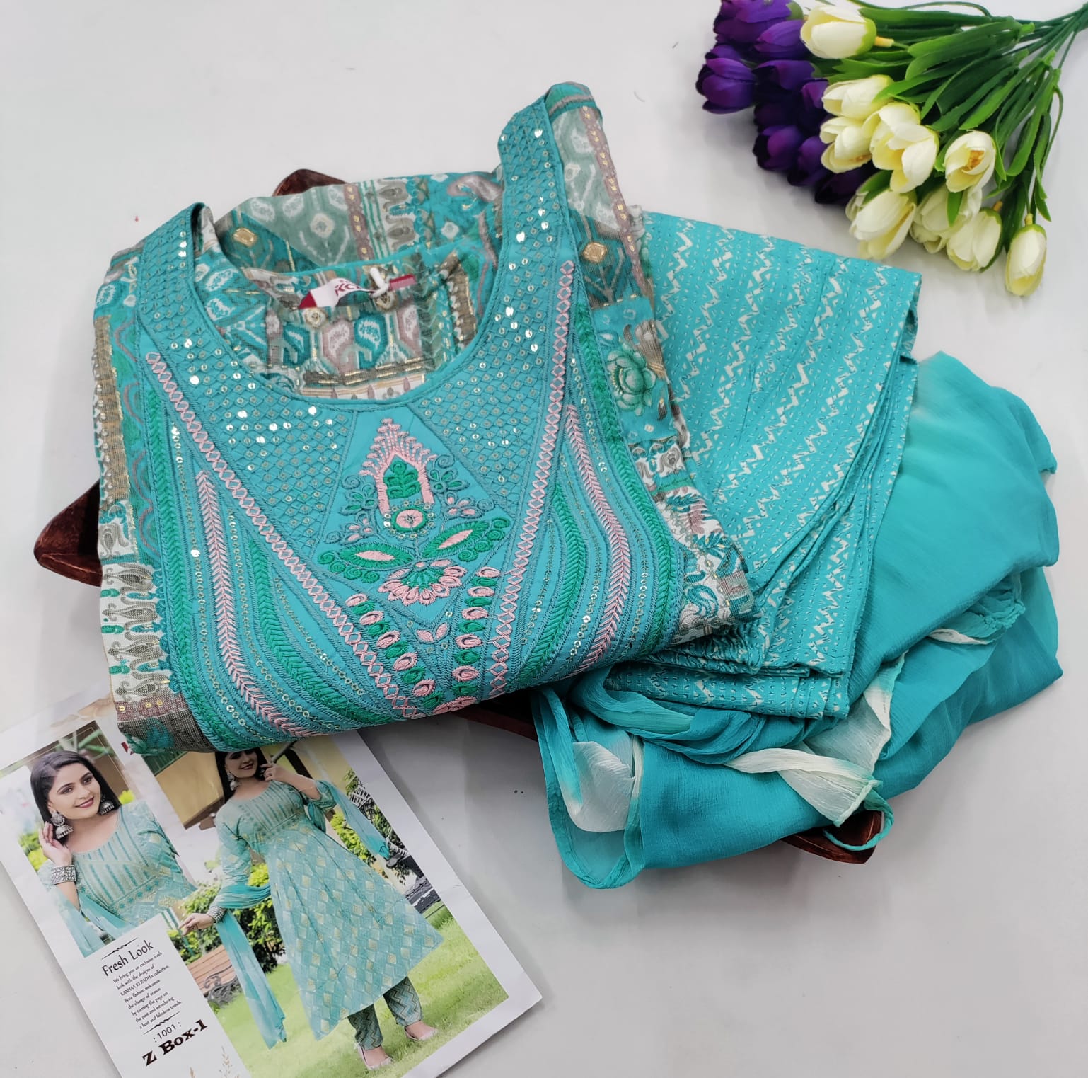 Premium Embroidered Cotton Chudidhar Set