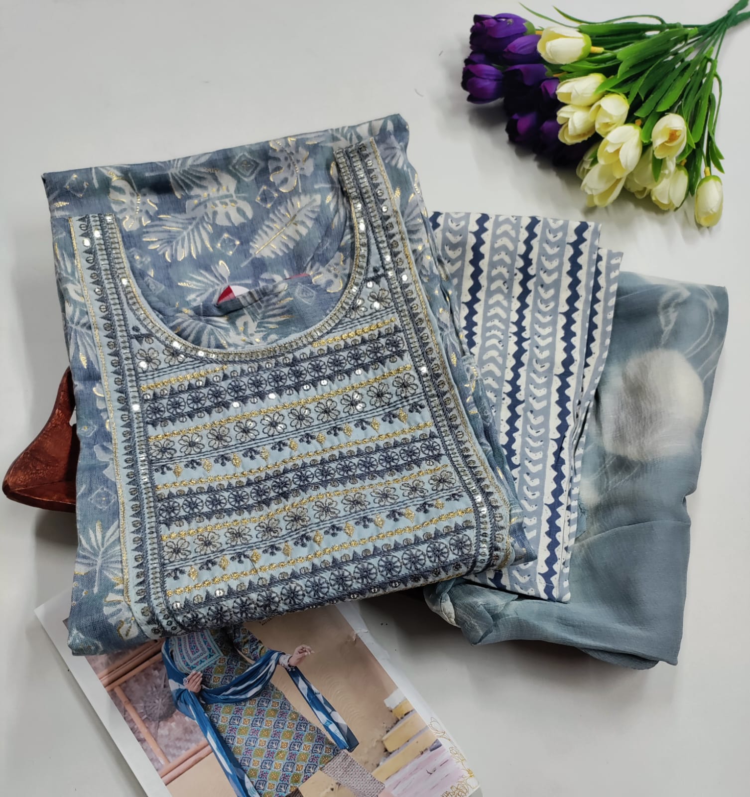 Premium Embroidered Cotton Chudidhar Set