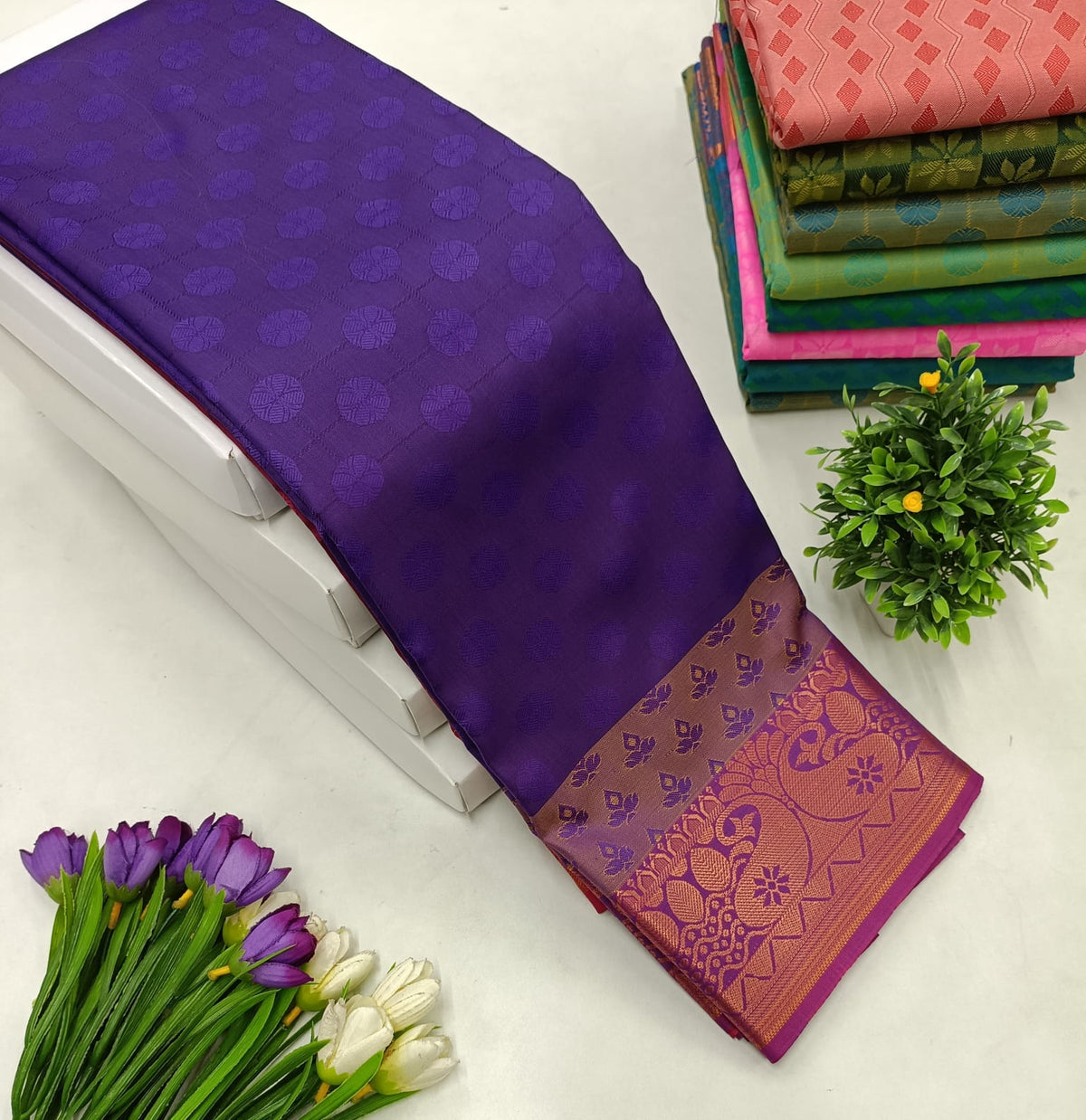 Anvika 2D Emboss Soft Silk Saree