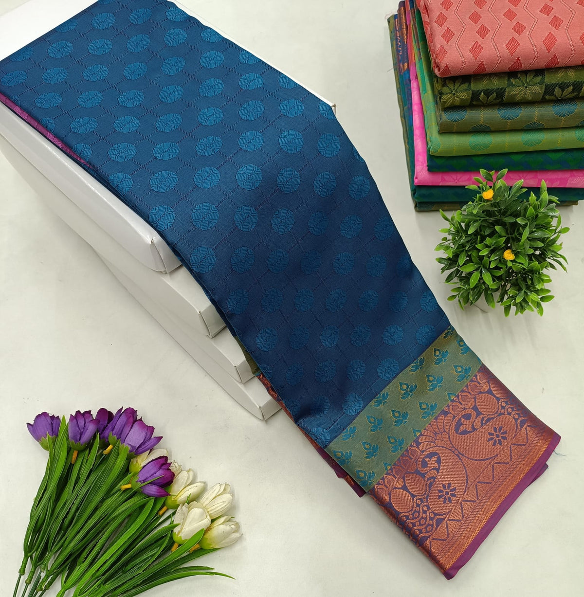 Anvika 2D Emboss Soft Silk Saree