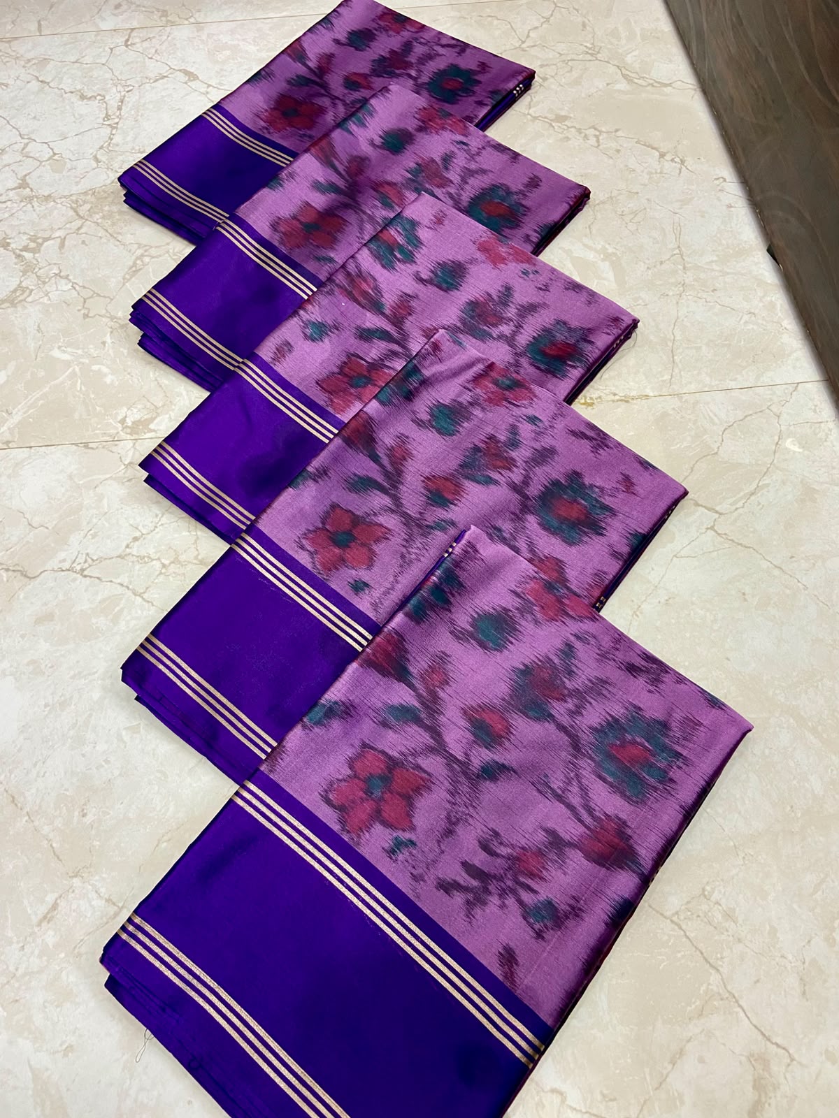 Pochampally Katan Silk Saree – Purple Floral