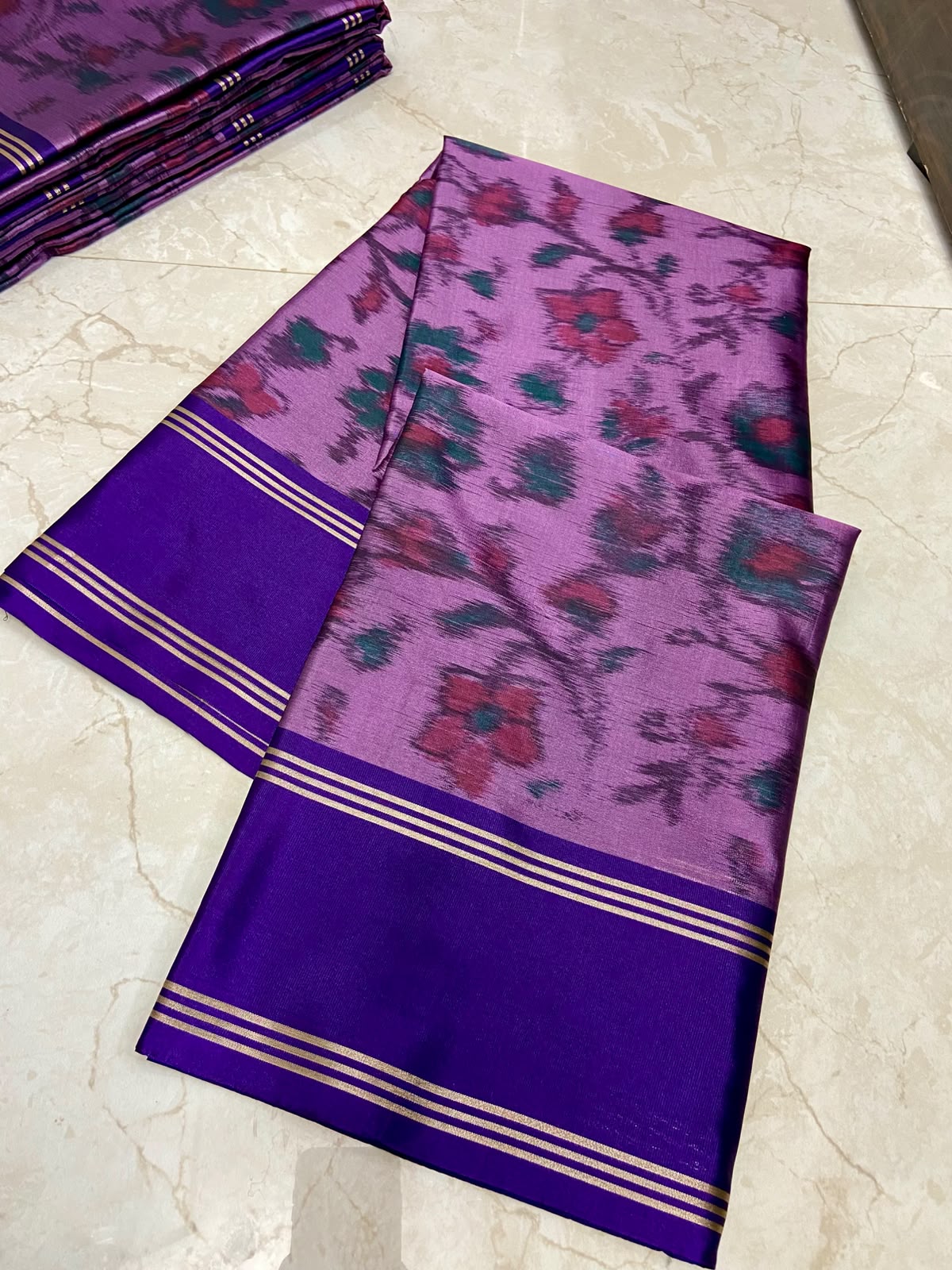 Pochampally Katan Silk Saree – Purple Floral