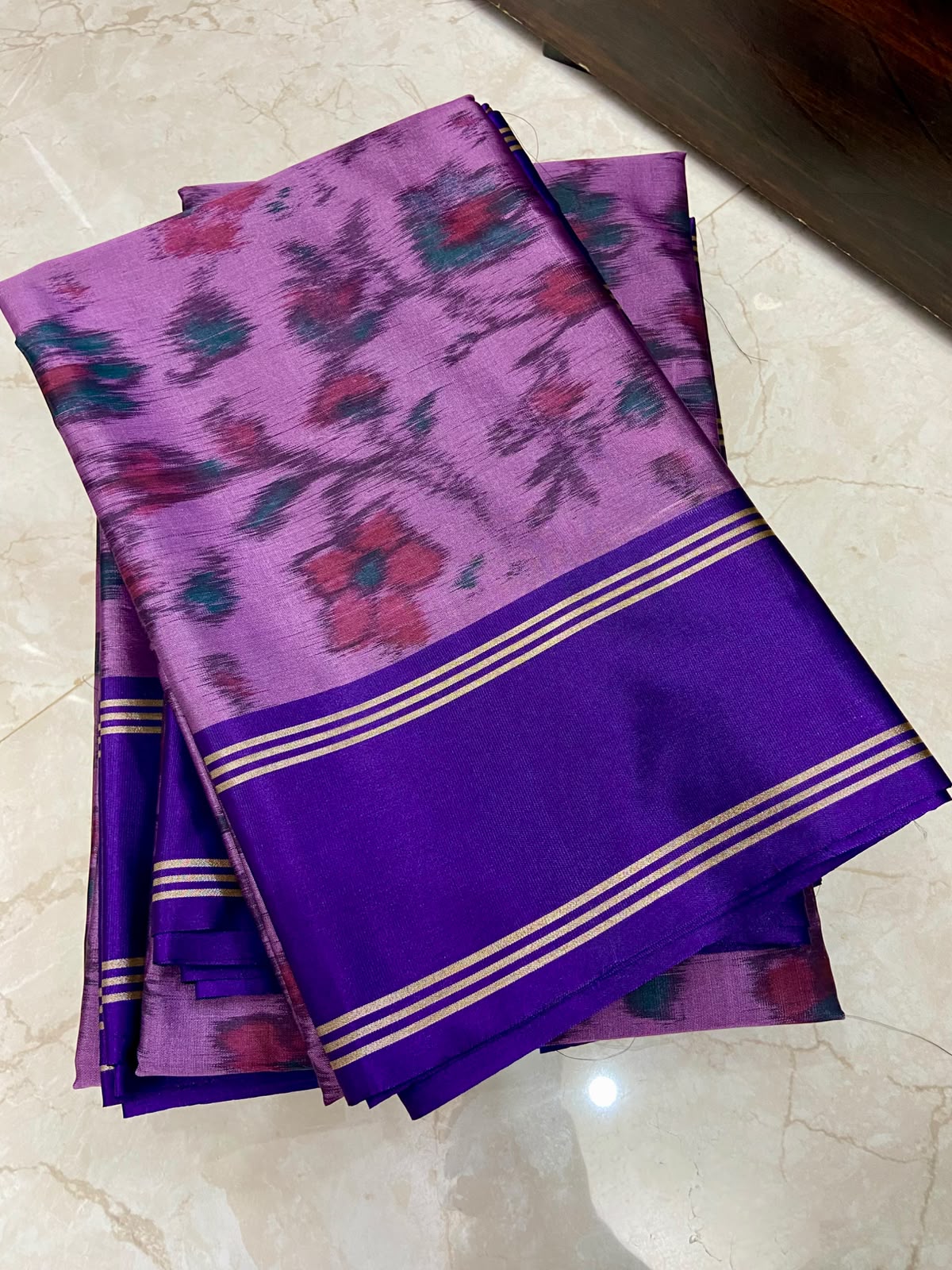 Pochampally Katan Silk Saree – Purple Floral
