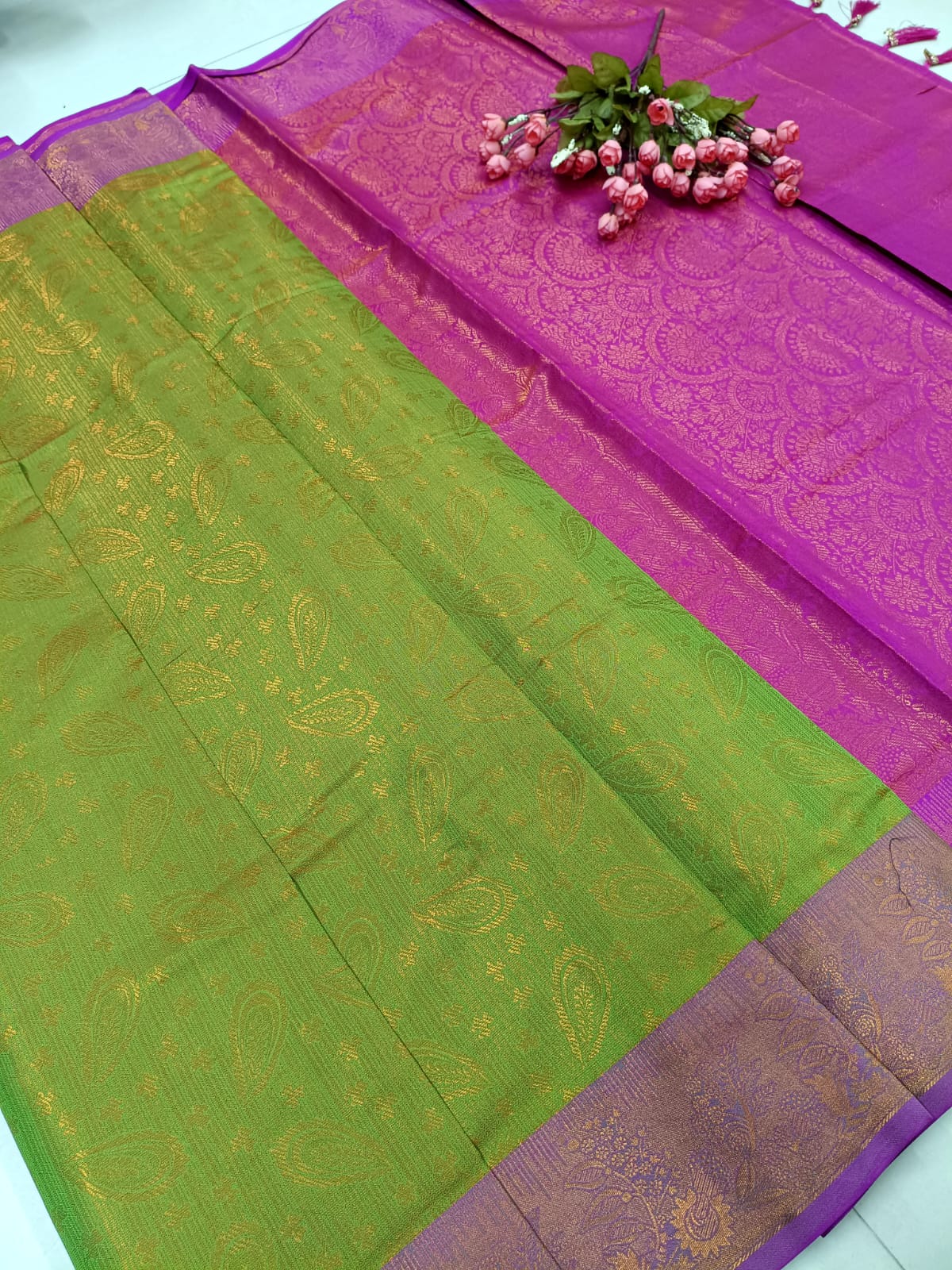 Green & Purple Softy Silk Saree