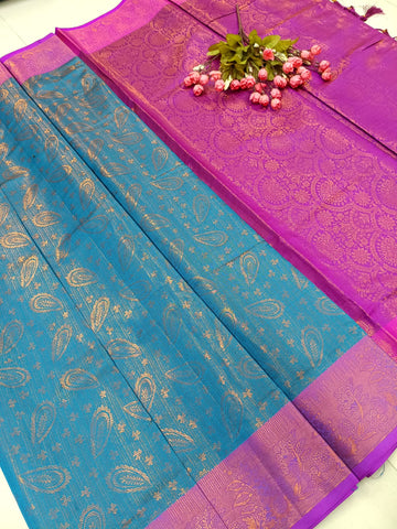 Softy Silk Saree – Peacock Blue & Magenta Purple