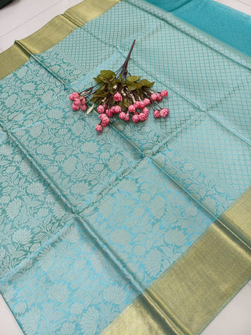 Semi Kattan Silk Saree – Aqua Blue