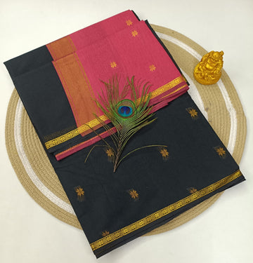 BLACK Maheswari Silk Cotton Saree