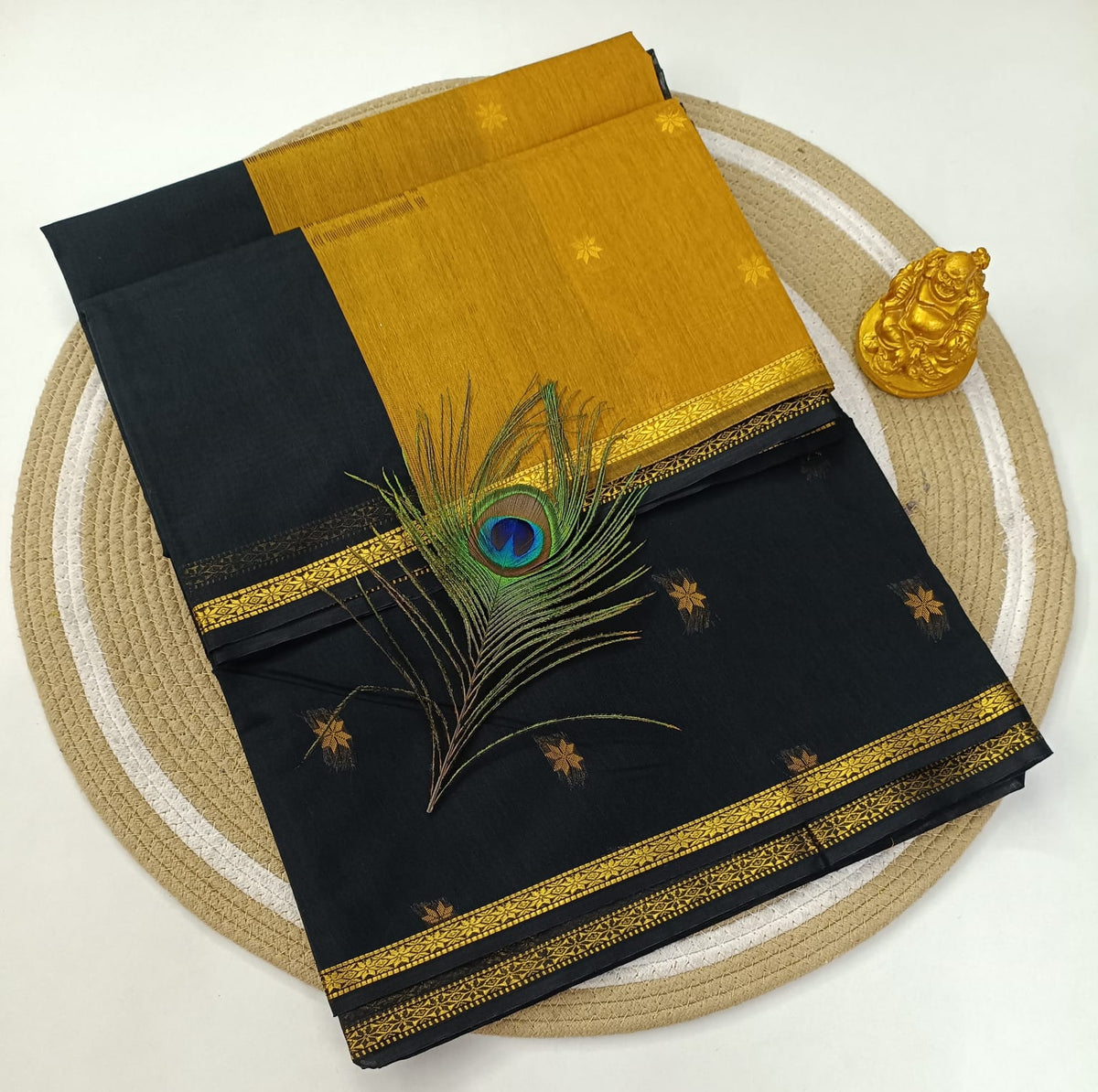 BLACK Maheswari Silk Cotton Saree