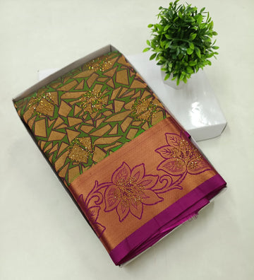 Green & Purple Kanjivaram Wedding Saree with Stone Work